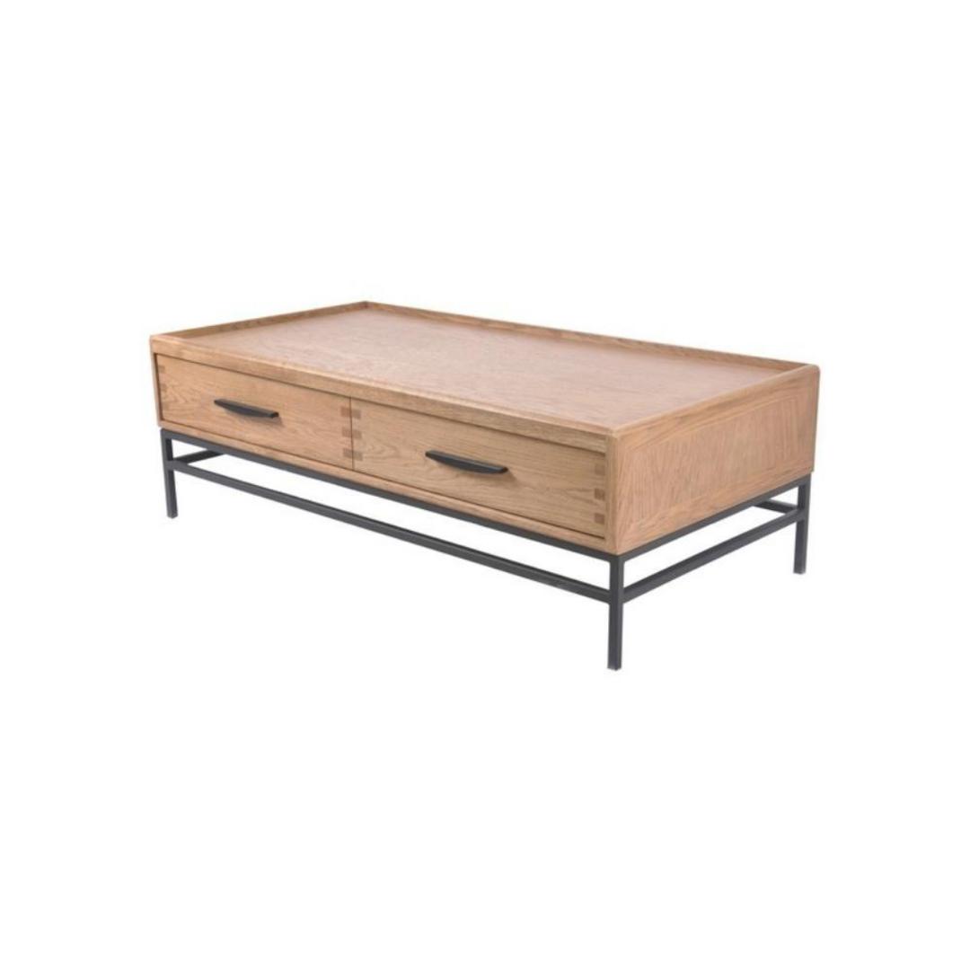 4 Drawer Oak and Metal Coffee Table image 0